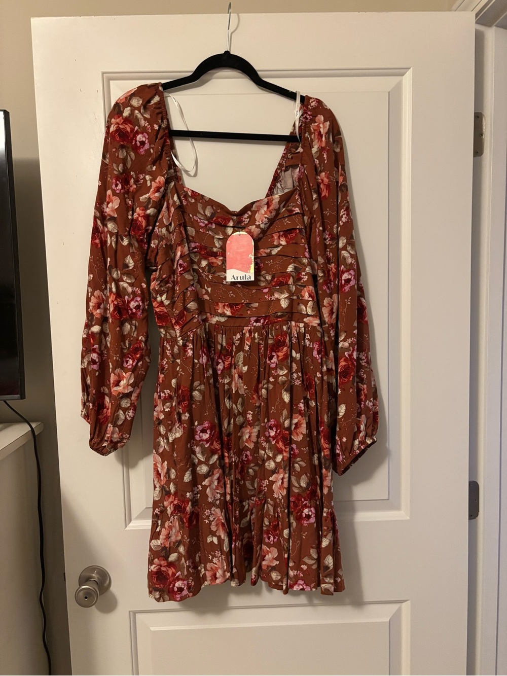 ARULA Rust Floral Tiered Mini Dress